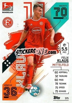 Sticker Felix Klaus - German Fussball Bundesliga 2021-2022. Match Attax - Topps