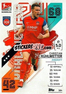 Sticker Christian K黨lwetter - German Fussball Bundesliga 2021-2022. Match Attax - Topps