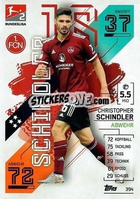Cromo Christopher Schindler - German Fussball Bundesliga 2021-2022. Match Attax - Topps