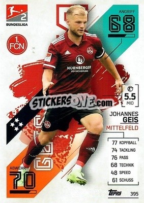 Sticker Johannes Geis - German Fussball Bundesliga 2021-2022. Match Attax - Topps