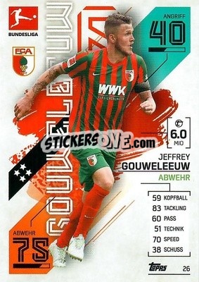 Sticker Jeffrey Gouweleeuw - German Fussball Bundesliga 2021-2022. Match Attax - Topps