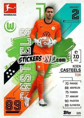 Sticker Koen Casteels - German Fussball Bundesliga 2021-2022. Match Attax - Topps