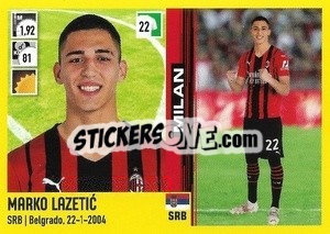 Cromo Marko Lazetic (Milan) - Calciatori 2021-2022 - Panini