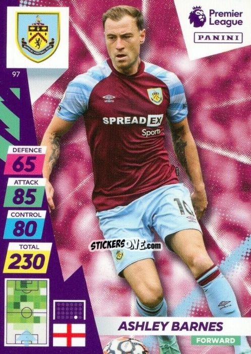 Sticker Ashley Barnes - English Premier League 2021-2022. Adrenalyn XL Plus n. 97 - Panini