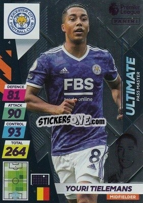 Sticker Youri Tielemans - English Premier League 2021-2022. Adrenalyn XL Plus n. 4 - Panini