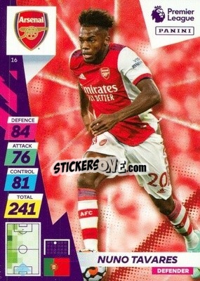Sticker Nuno Tavares - English Premier League 2021-2022. Adrenalyn XL Plus n. 16 - Panini