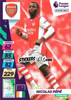 Sticker Nicolas Pépé - English Premier League 2021-2022. Adrenalyn XL Plus n. 26 - Panini