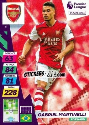 Figurina Gabriel Martinelli - English Premier League 2021-2022. Adrenalyn XL Plus - Panini