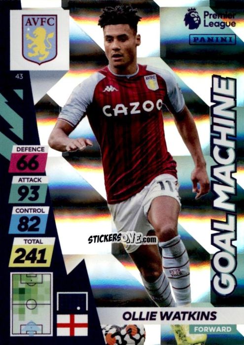 Figurina Ollie Watkins - English Premier League 2021-2022. Adrenalyn XL Plus n. 43 - Panini