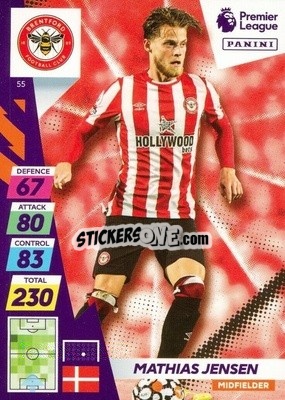 Figurina Mathias Jensen - English Premier League 2021-2022. Adrenalyn XL Plus n. 55 - Panini