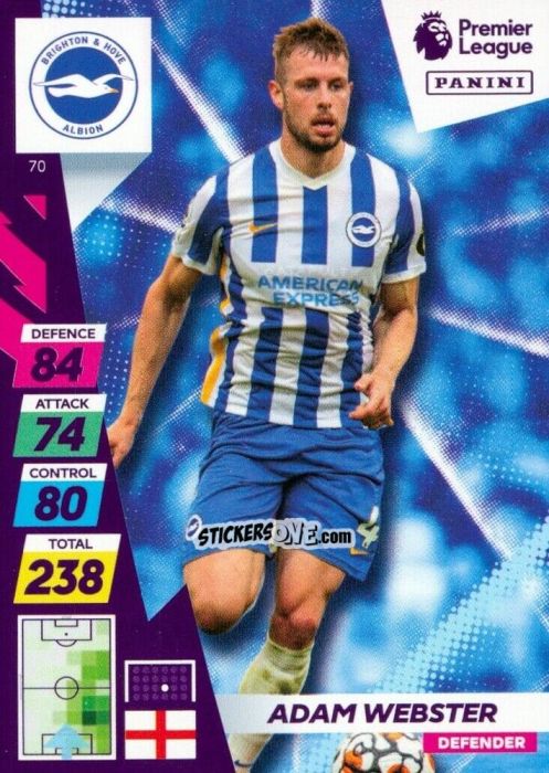 Sticker Adam Webster - English Premier League 2021-2022. Adrenalyn XL Plus n. 70 - Panini