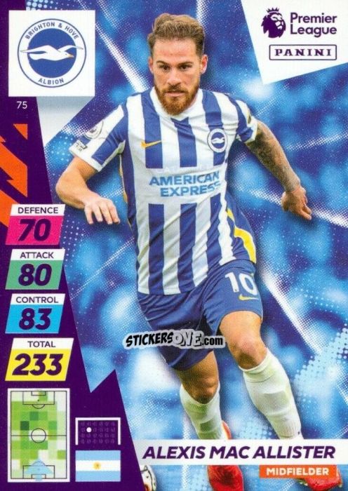 Figurina Alexis Mac Allister - English Premier League 2021-2022. Adrenalyn XL Plus n. 75 - Panini