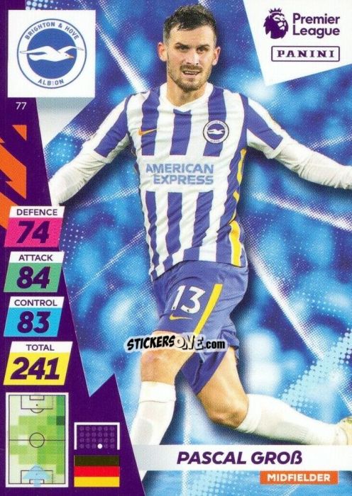 Sticker Pascal Groß - English Premier League 2021-2022. Adrenalyn XL Plus n. 77 - Panini