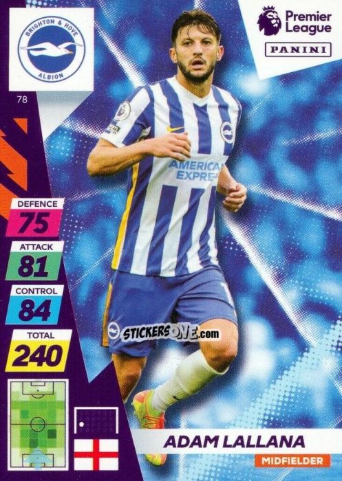 Sticker Adam Lallana - English Premier League 2021-2022. Adrenalyn XL Plus n. 78 - Panini