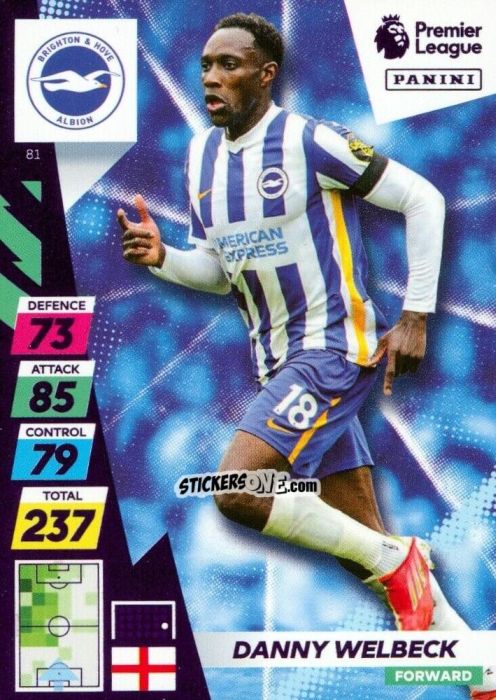 Sticker Danny Welbeck - English Premier League 2021-2022. Adrenalyn XL Plus n. 81 - Panini
