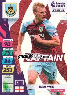 Sticker Ben Mee - English Premier League 2021-2022. Adrenalyn XL Plus n. 82 - Panini