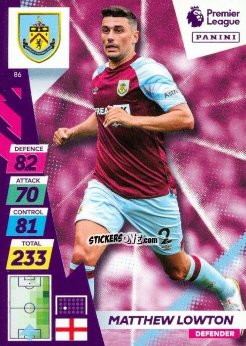 Sticker Matthew Lowton - English Premier League 2021-2022. Adrenalyn XL Plus n. 86 - Panini