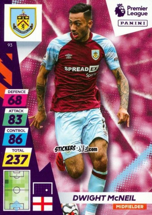 Sticker Dwight McNeil - English Premier League 2021-2022. Adrenalyn XL Plus n. 93 - Panini