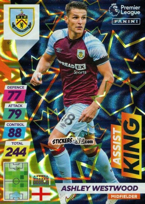 Sticker Ashley Westwood - English Premier League 2021-2022. Adrenalyn XL Plus n. 95 - Panini