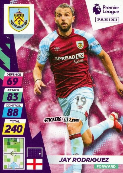 Sticker Jay Rodriguez - English Premier League 2021-2022. Adrenalyn XL Plus n. 98 - Panini