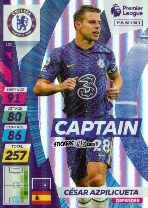 Figurina César Azpilicueta - English Premier League 2021-2022. Adrenalyn XL Plus n. 100 - Panini