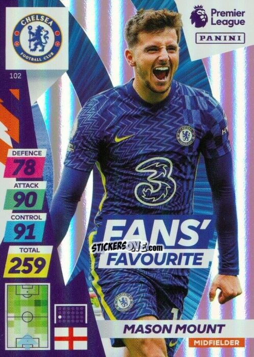 Sticker Mason Mount - English Premier League 2021-2022. Adrenalyn XL Plus n. 102 - Panini