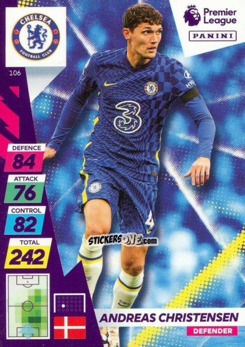 Sticker Andreas Christensen - English Premier League 2021-2022. Adrenalyn XL Plus n. 106 - Panini