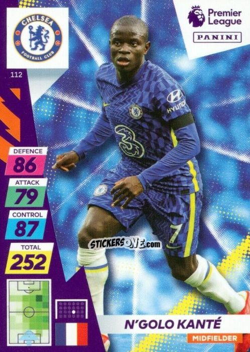Sticker N'Golo Kanté - English Premier League 2021-2022. Adrenalyn XL Plus n. 112 - Panini