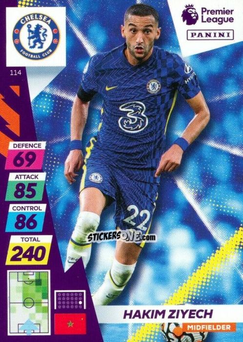 Sticker Hakim Ziyech - English Premier League 2021-2022. Adrenalyn XL Plus n. 114 - Panini