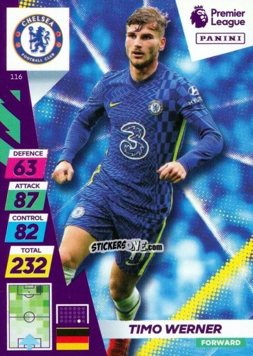 Sticker Timo Werner - English Premier League 2021-2022. Adrenalyn XL Plus n. 116 - Panini