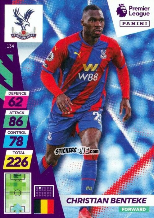 Sticker Christian Benteke - English Premier League 2021-2022. Adrenalyn XL Plus n. 134 - Panini