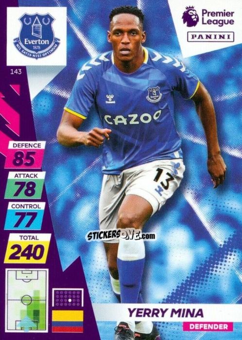 Sticker Yerry Mina - English Premier League 2021-2022. Adrenalyn XL Plus n. 143 - Panini