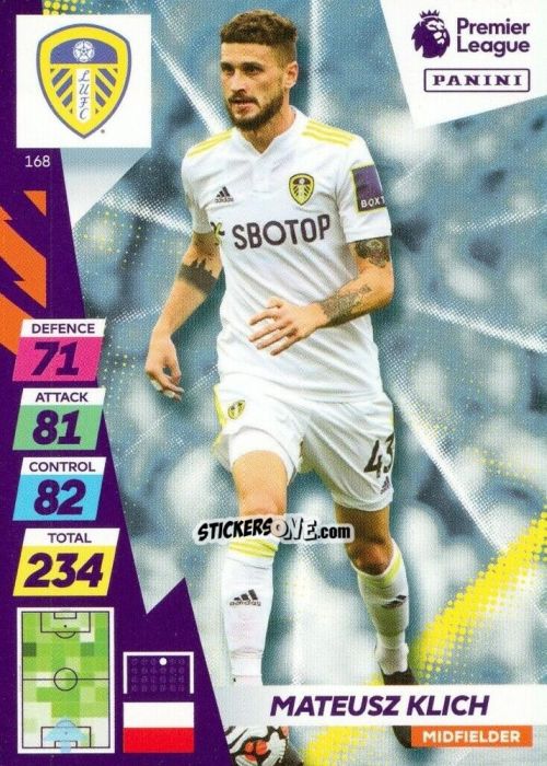 Sticker Mateusz Klich - English Premier League 2021-2022. Adrenalyn XL Plus n. 168 - Panini