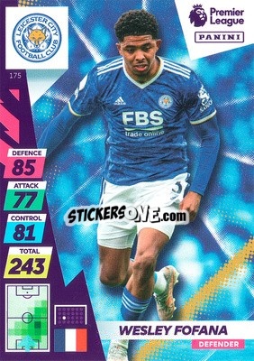 Sticker Wesley Fofana - English Premier League 2021-2022. Adrenalyn XL Plus n. 175 - Panini