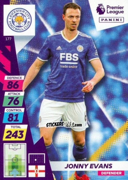 Figurina Jonny Evans - English Premier League 2021-2022. Adrenalyn XL Plus n. 177 - Panini