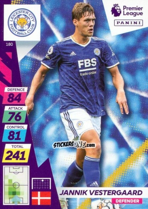 Sticker Jannik Vestergaard - English Premier League 2021-2022. Adrenalyn XL Plus n. 180 - Panini