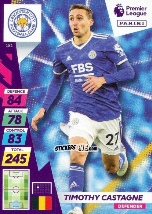Figurina Timothy Castagne - English Premier League 2021-2022. Adrenalyn XL Plus n. 181 - Panini
