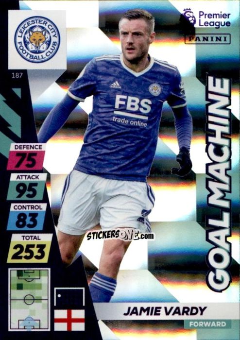 Sticker Jamie Vardy - English Premier League 2021-2022. Adrenalyn XL Plus n. 187 - Panini