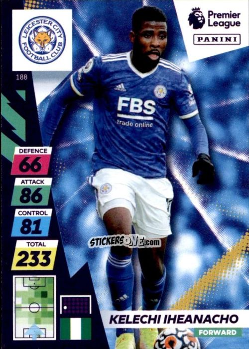Sticker Kelechi Iheanacho - English Premier League 2021-2022. Adrenalyn XL Plus n. 188 - Panini