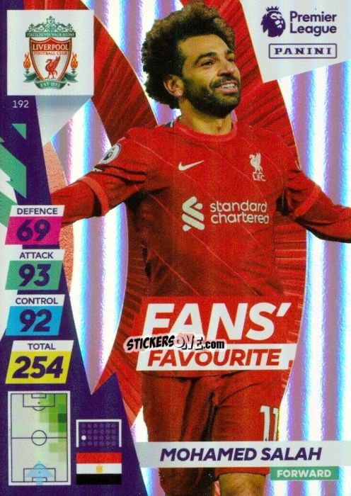 Sticker Mohamed Salah - English Premier League 2021-2022. Adrenalyn XL Plus n. 192 - Panini