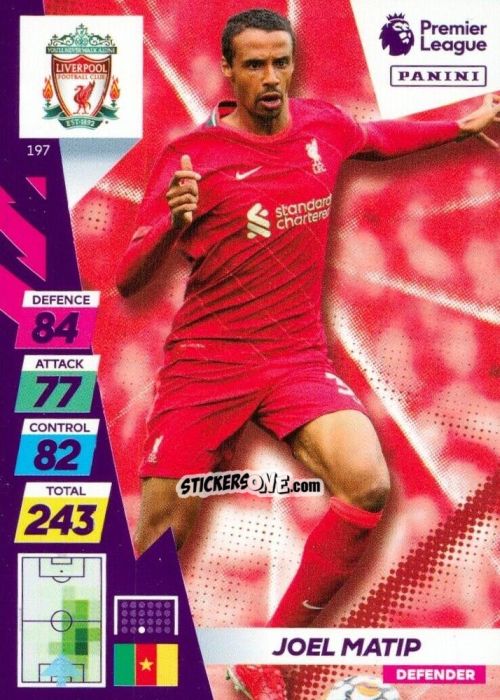 Sticker Joel Matip - English Premier League 2021-2022. Adrenalyn XL Plus n. 197 - Panini