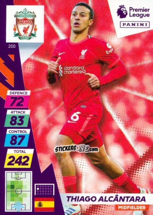 Sticker Thiago Alcantara - English Premier League 2021-2022. Adrenalyn XL Plus n. 200 - Panini