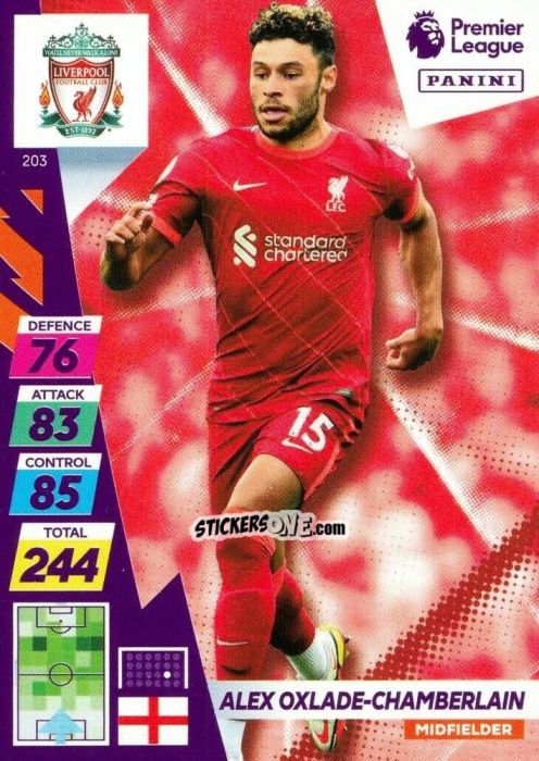 Sticker Alex Oxlade-Chamberlain - English Premier League 2021-2022. Adrenalyn XL Plus n. 203 - Panini
