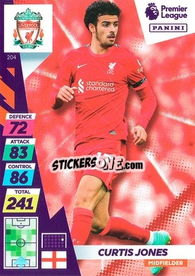 Sticker Curtis Jones - English Premier League 2021-2022. Adrenalyn XL Plus n. 204 - Panini