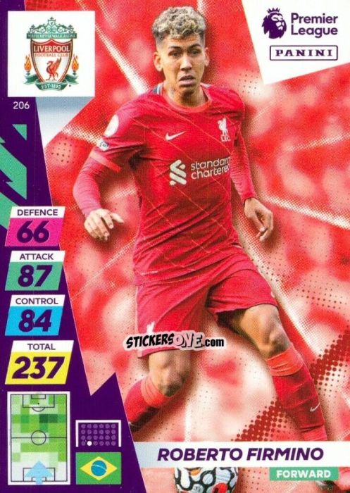 Sticker Roberto Firmino - English Premier League 2021-2022. Adrenalyn XL Plus n. 206 - Panini