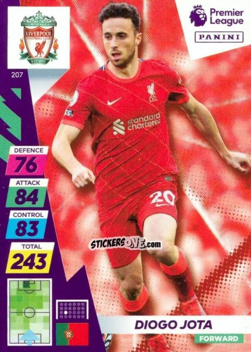 Sticker Diogo Jota - English Premier League 2021-2022. Adrenalyn XL Plus n. 207 - Panini