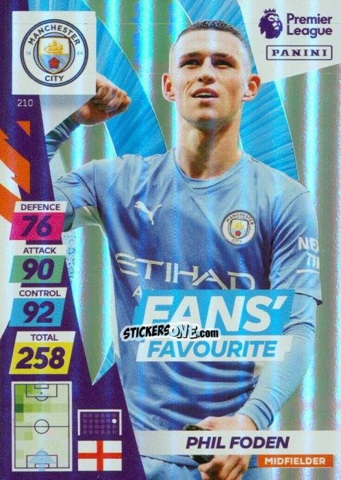 Sticker Phil Foden - English Premier League 2021-2022. Adrenalyn XL Plus n. 210 - Panini