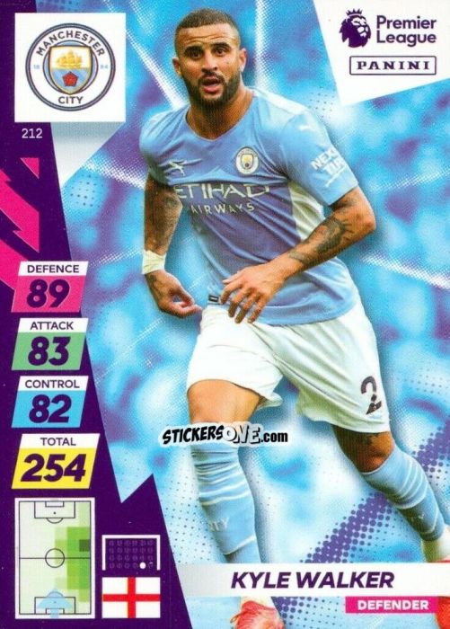 Sticker Kyle Walker - English Premier League 2021-2022. Adrenalyn XL Plus n. 212 - Panini