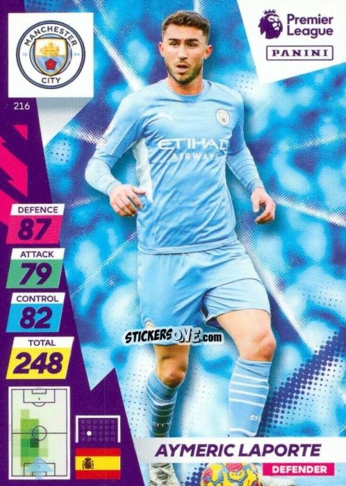Sticker Aymeric Laporte - English Premier League 2021-2022. Adrenalyn XL Plus n. 216 - Panini