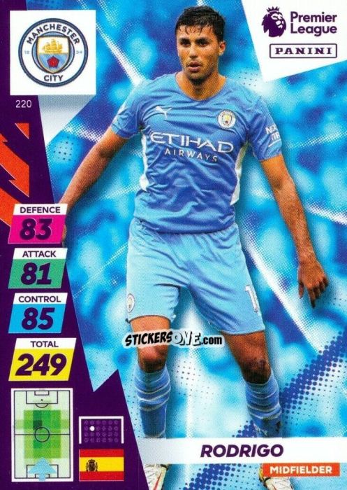 Sticker Rodri - English Premier League 2021-2022. Adrenalyn XL Plus n. 220 - Panini